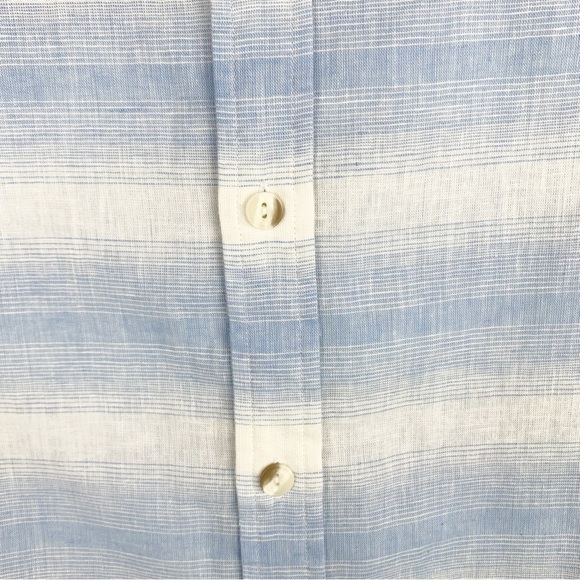 Even Tide Linen Blend Blue White Stripes Button Down Shirt Size Large - Picture 5 of 8